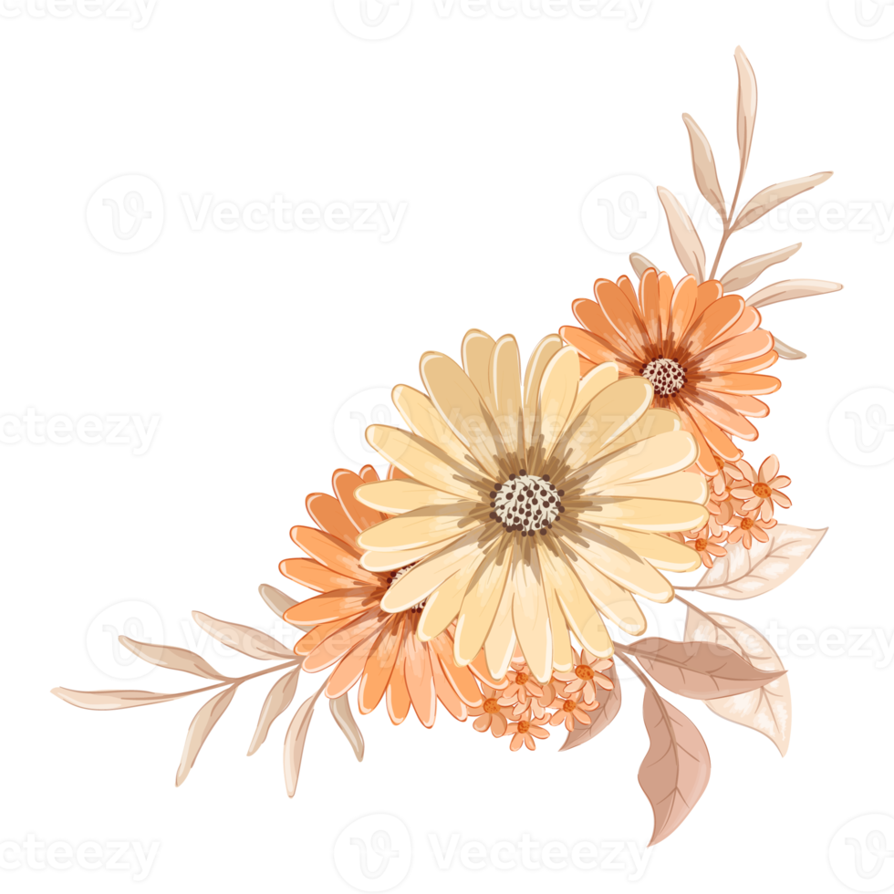 orange blomma arrangemang med vattenfärg stil png