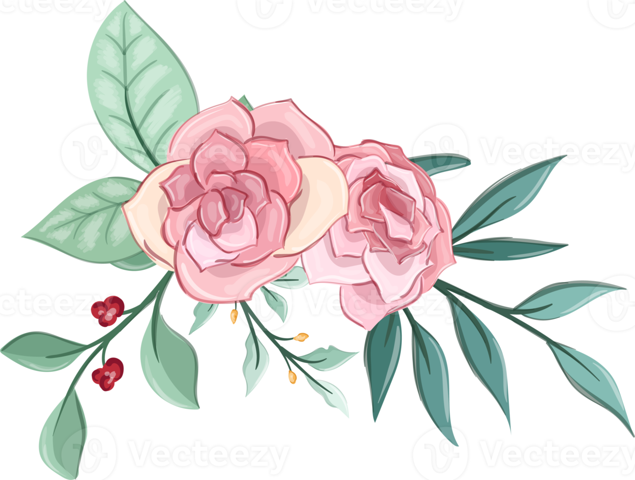 Pink flower arrangement with watercolor style png