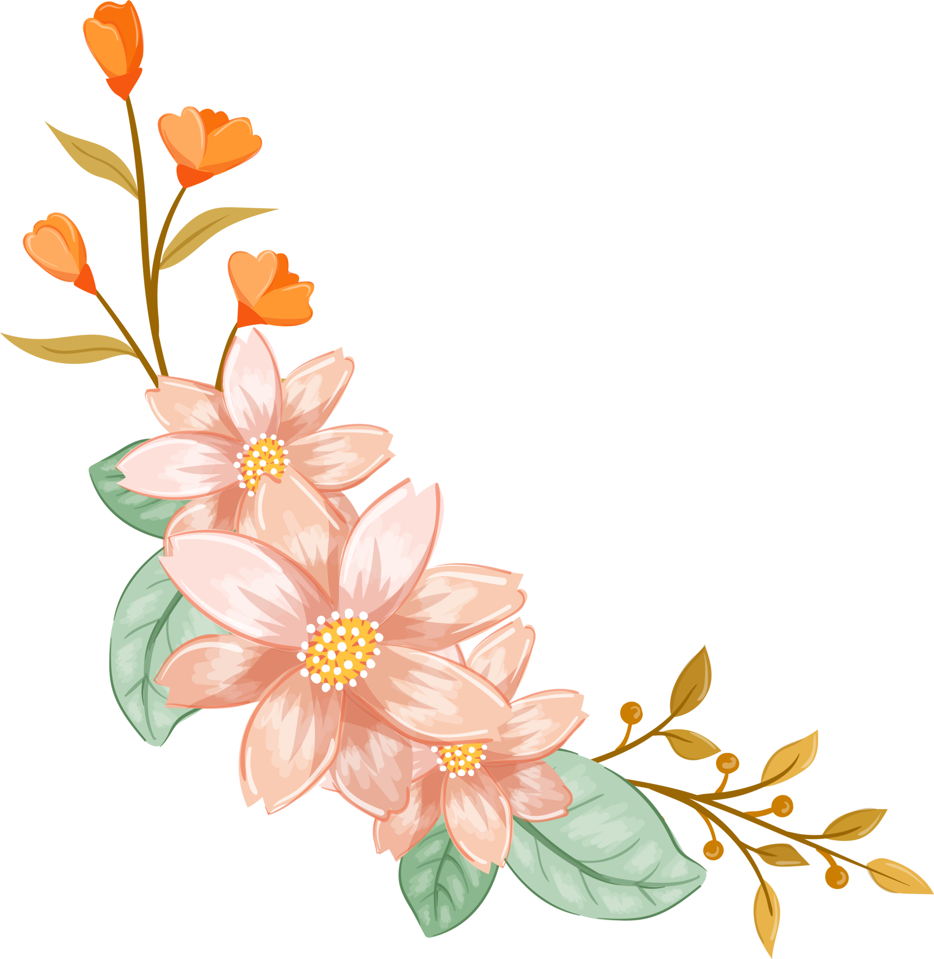 Pink Orange Flower Arrangement with watercolor style 15739337 PNG