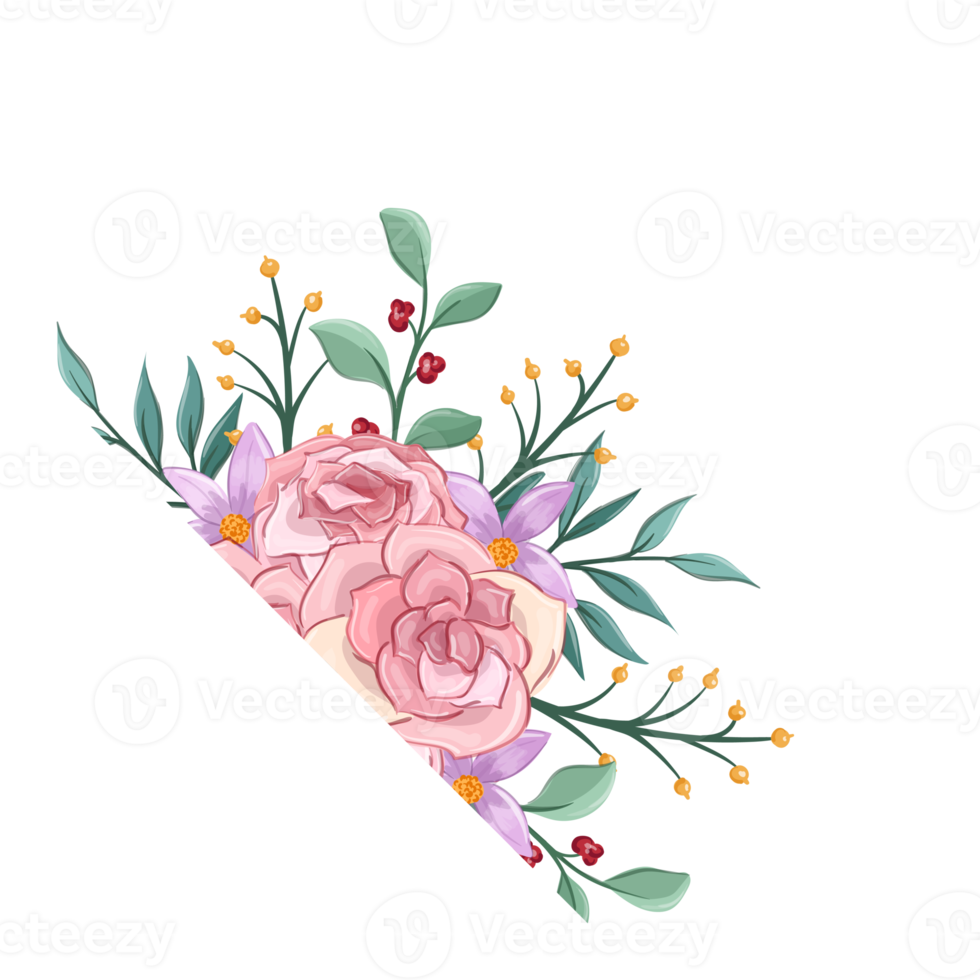 Pink flower arrangement with watercolor style png