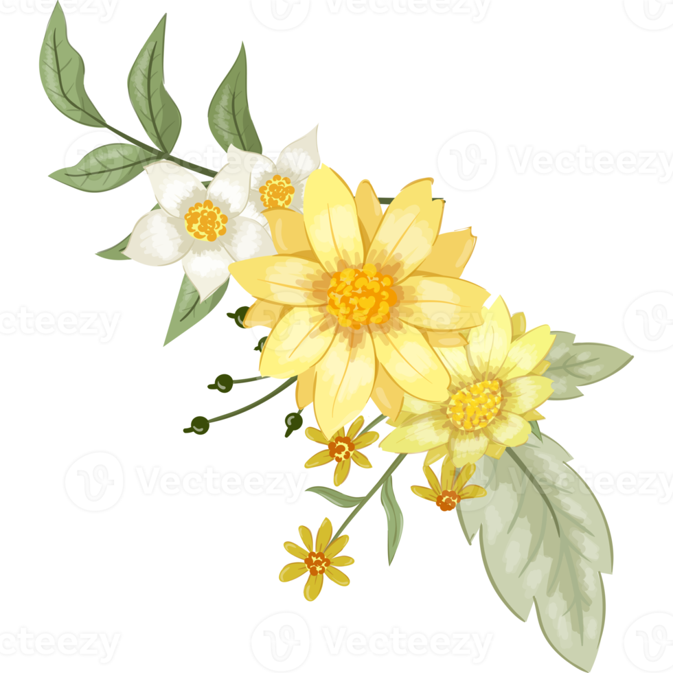Yellow Flower Arrangement with watercolor style png
