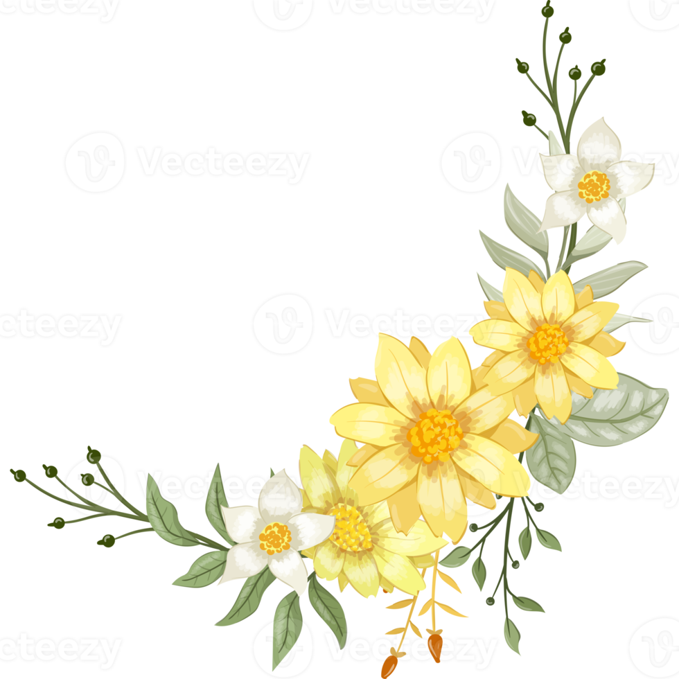 Yellow Flower Arrangement with watercolor style png