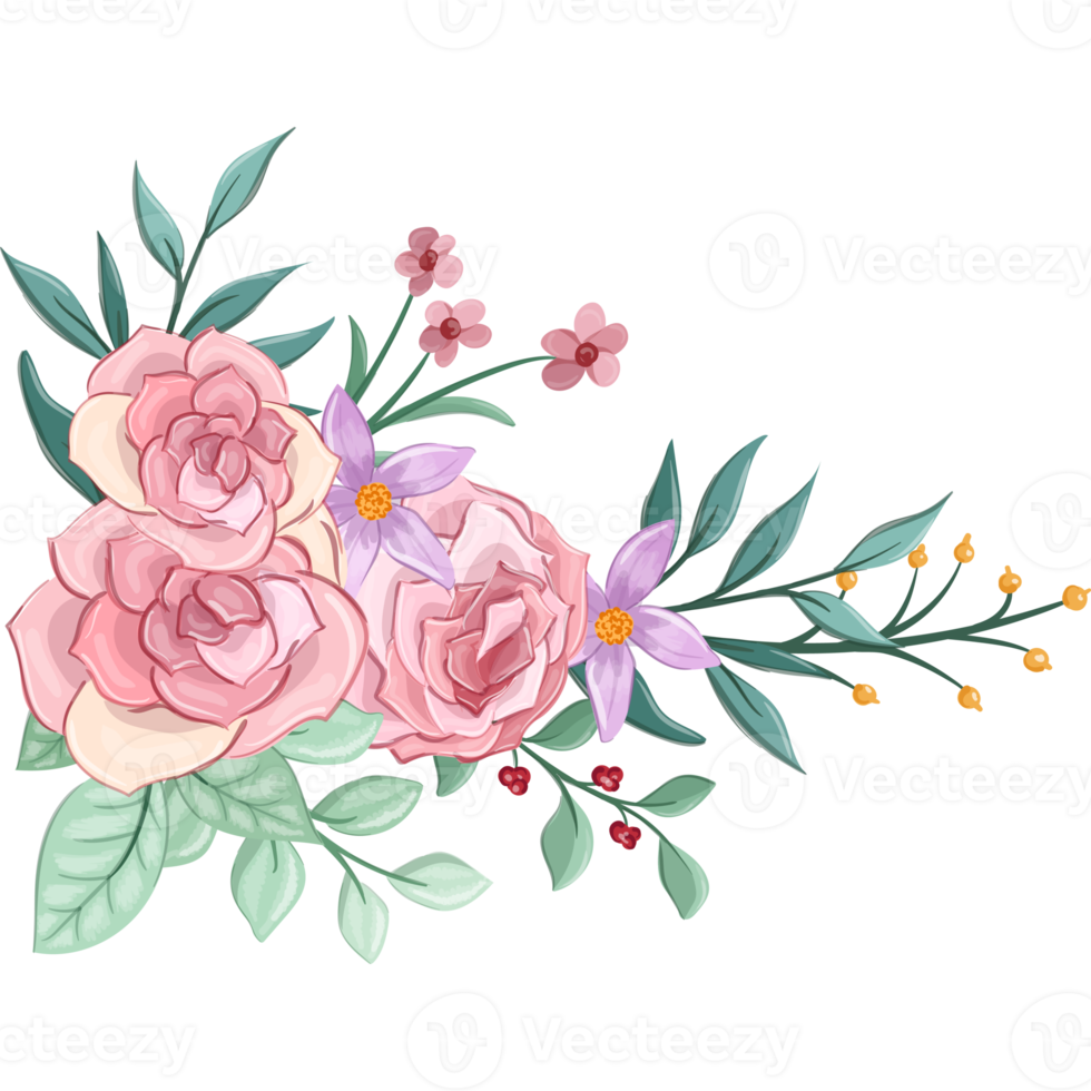Pink flower arrangement with watercolor style png