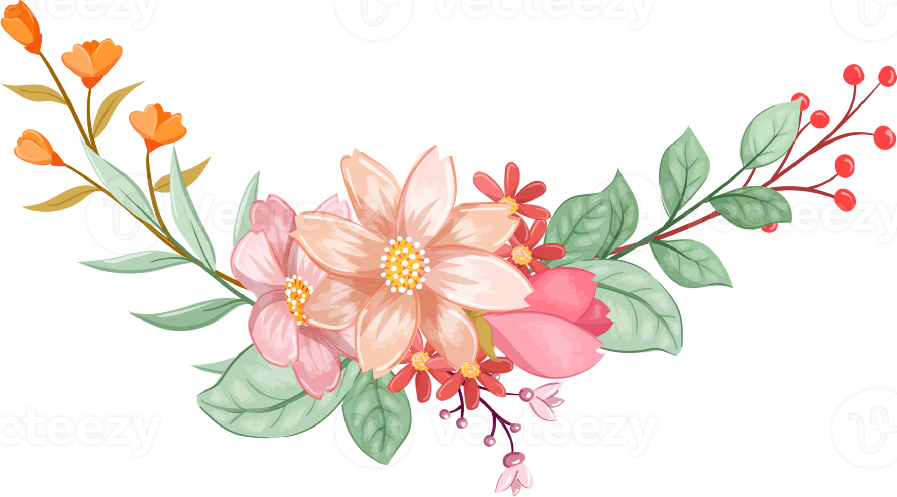 Orange Flower Arrangement with watercolor style png