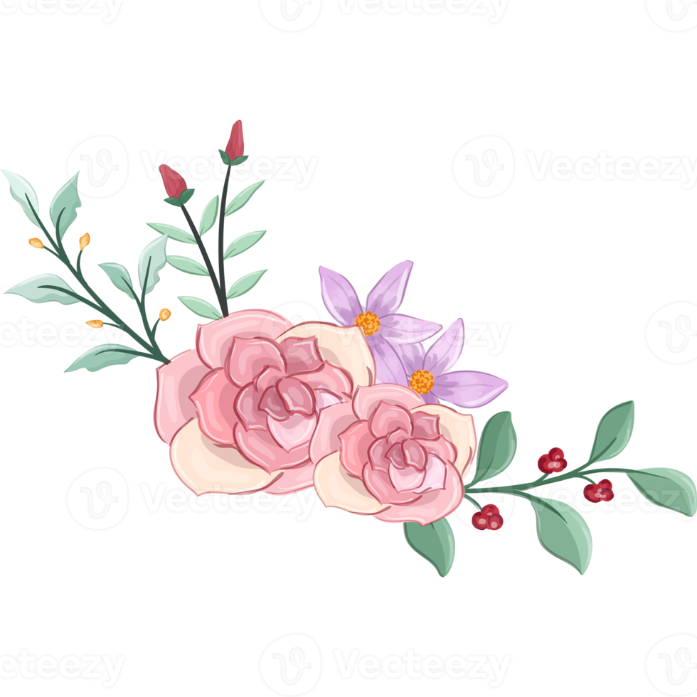 Pink flower arrangement with watercolor style png
