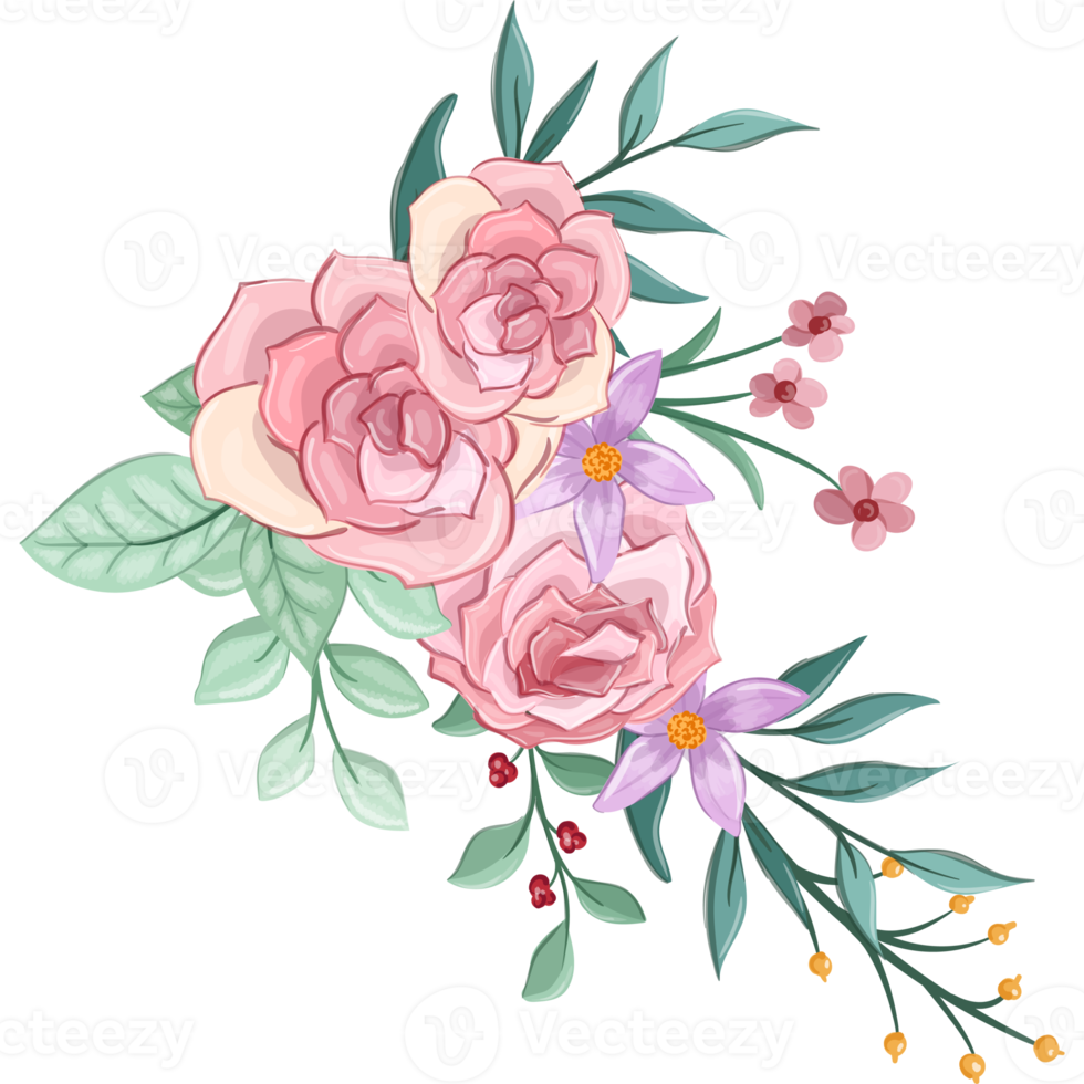 Pink flower arrangement with watercolor style png