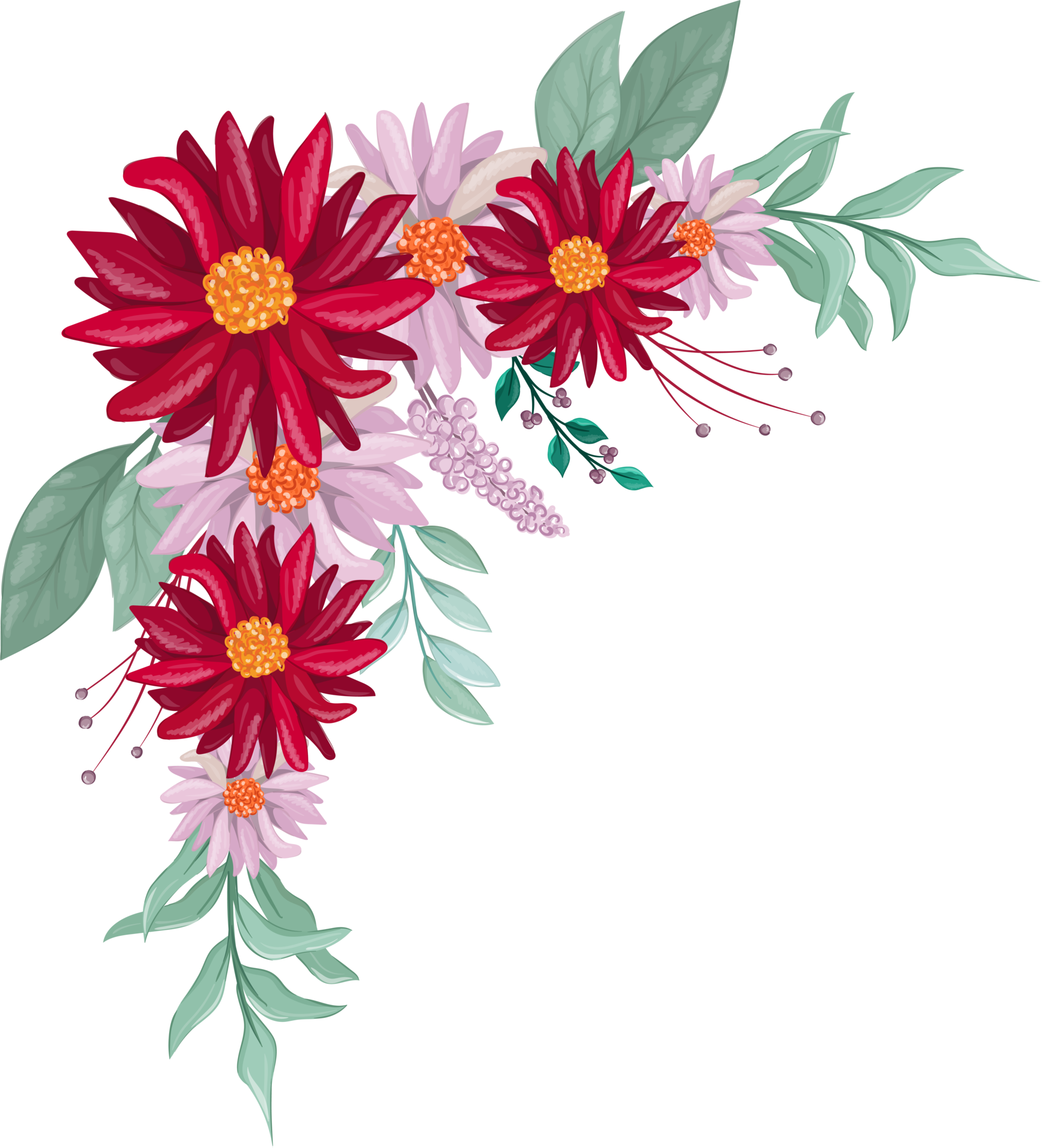 Free Red Flower Arrangement with watercolor style 15739379 PNG with