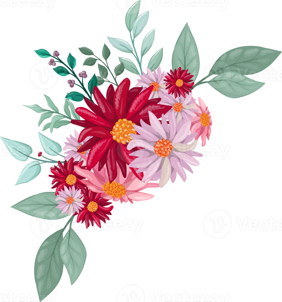 Red Flower Arrangement with watercolor style png