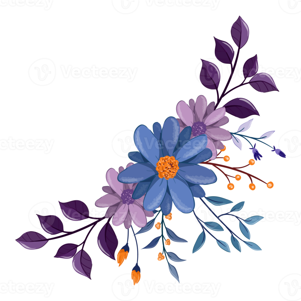 arrangement de fleurs violettes avec style aquarelle png