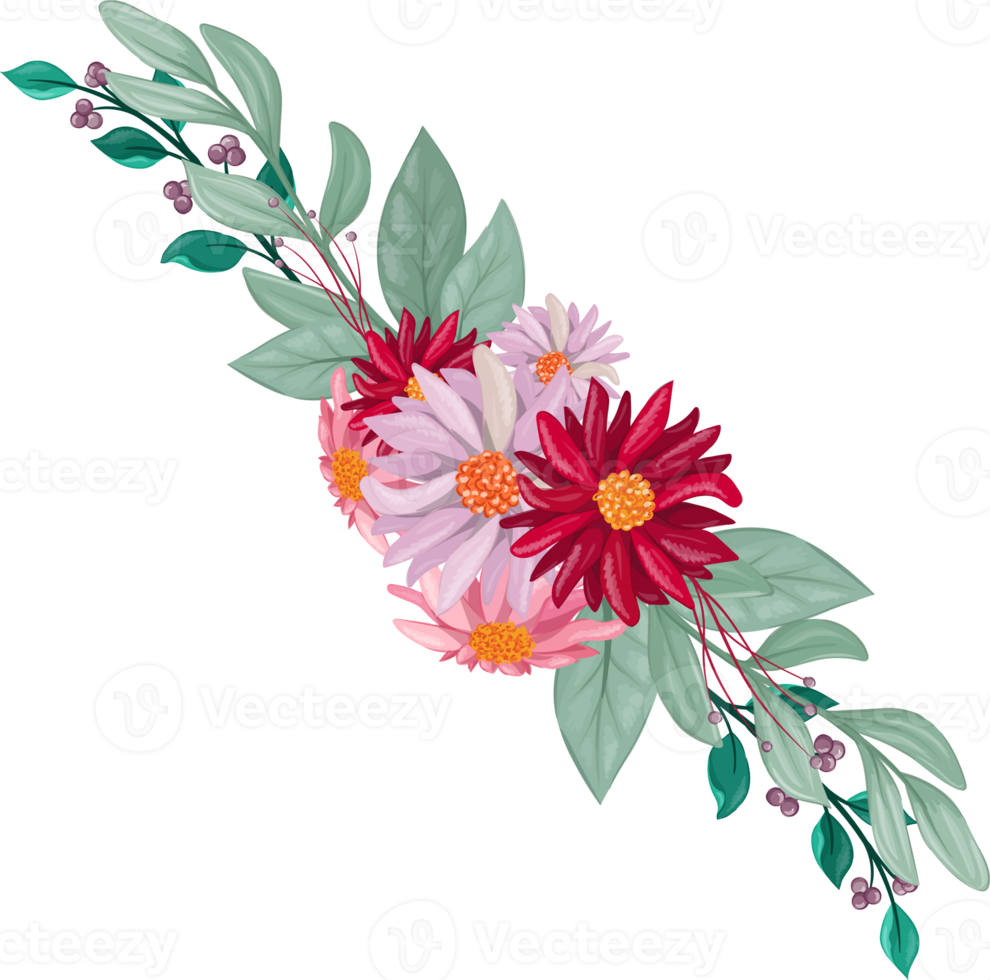 Red Flower Arrangement with watercolor style png