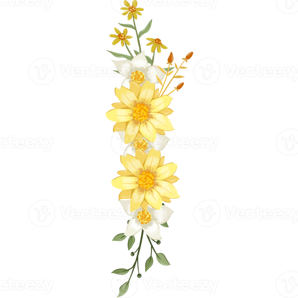 geel bloem arrangement met waterverf stijl png