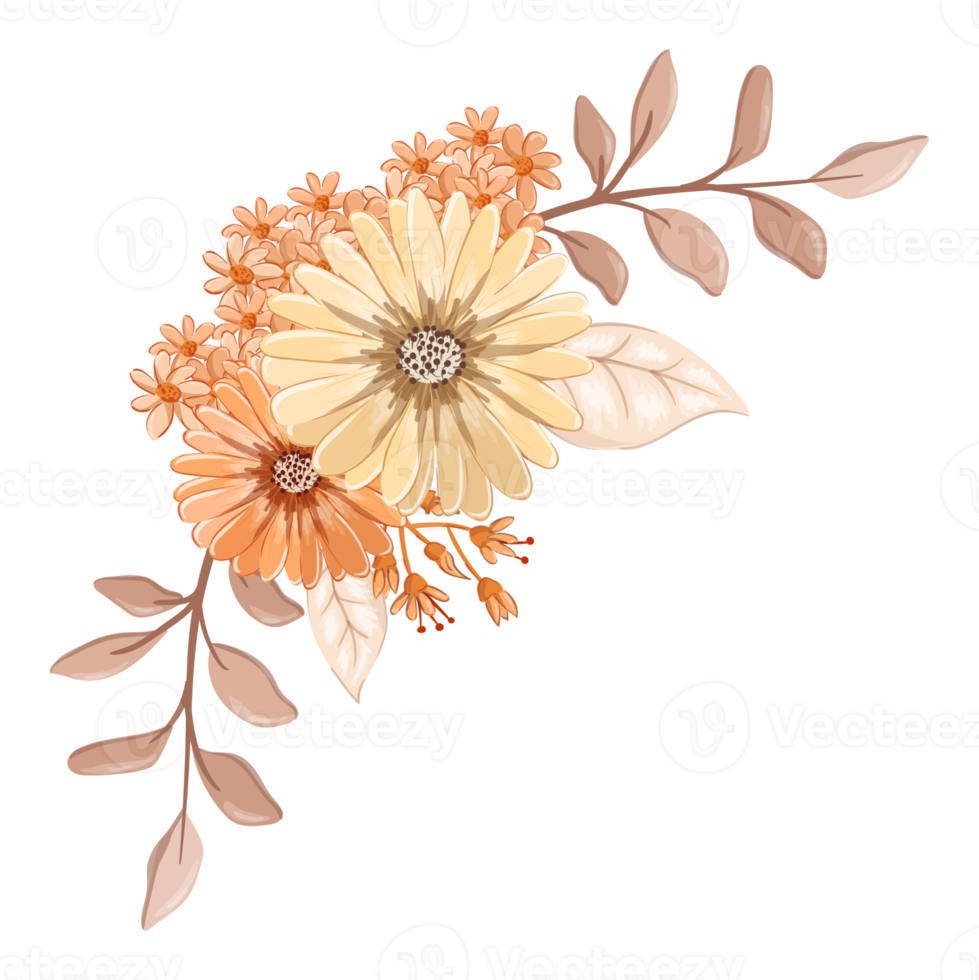 Orange Flower Arrangement with watercolor style png