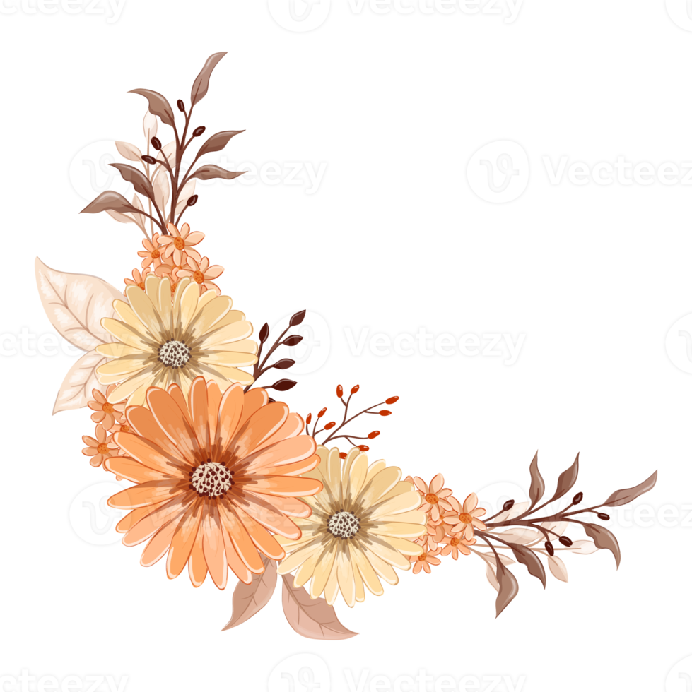 Orange Flower Arrangement with watercolor style png