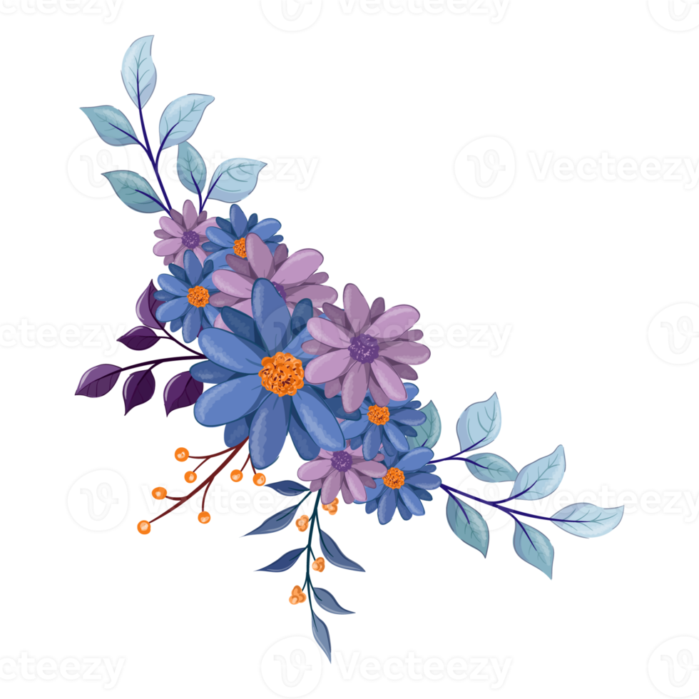 arrangement de fleurs violettes avec style aquarelle png