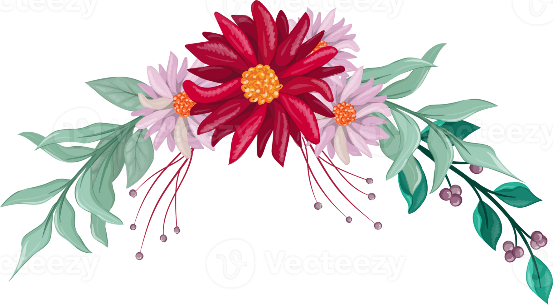 Red Flower Arrangement with watercolor style png