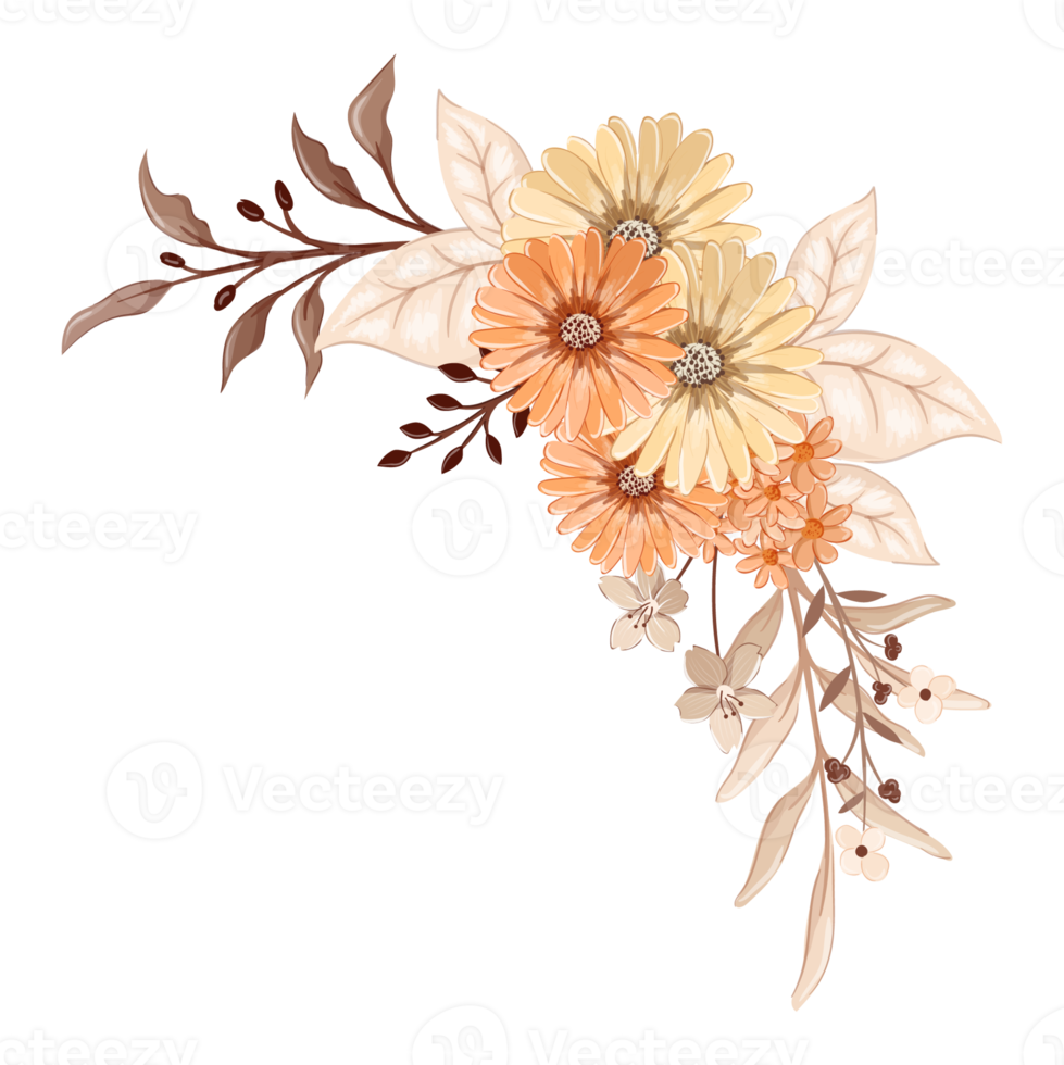 arreglo de flores de naranja con estilo acuarela png