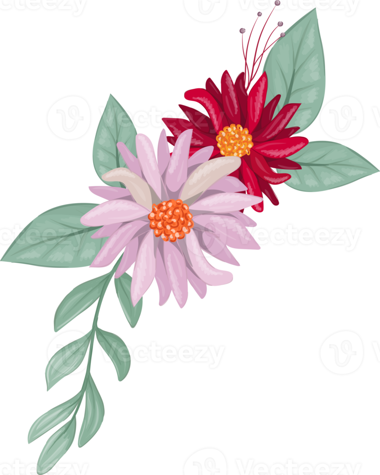 Red Flower Arrangement with watercolor style png