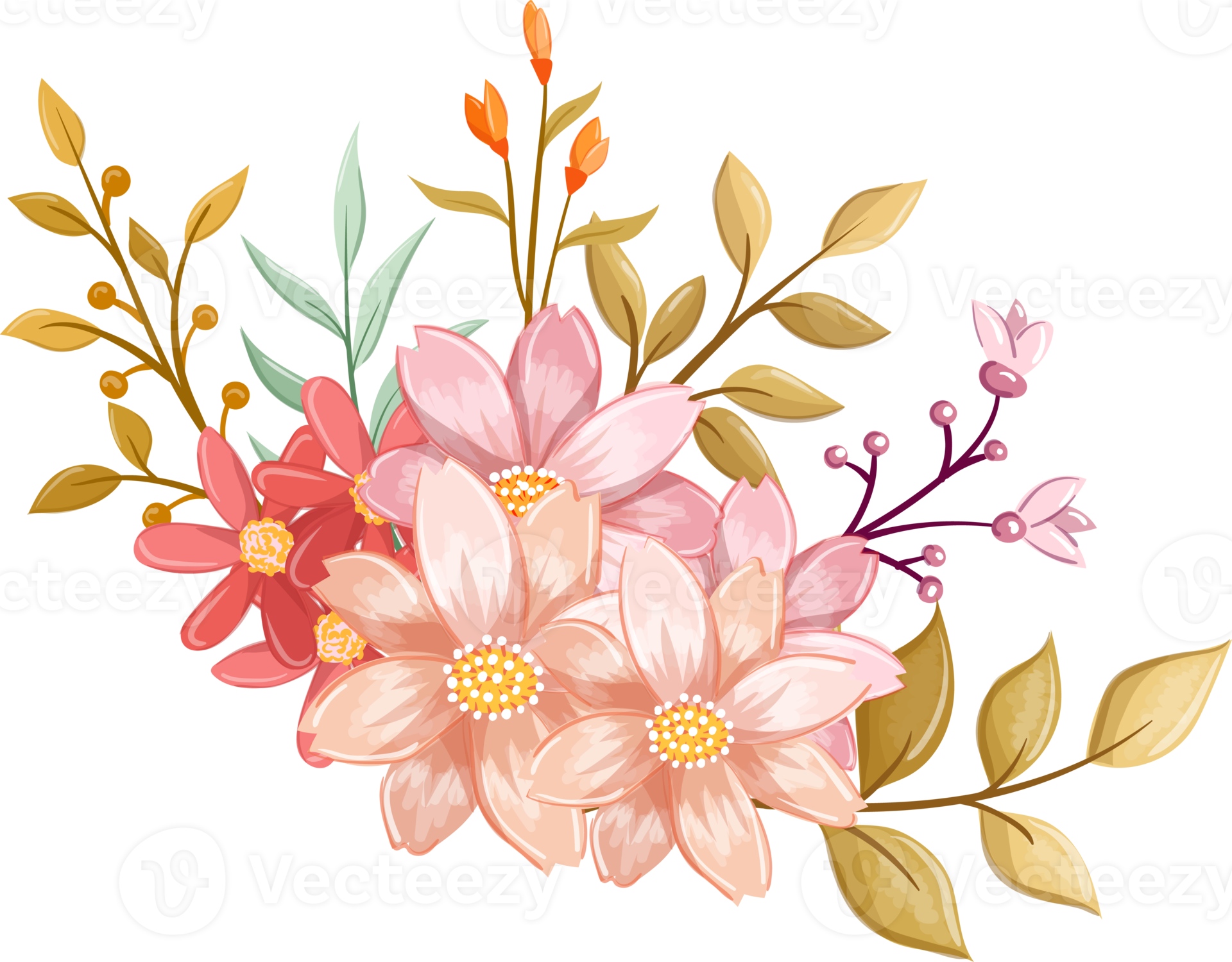 Pink Orange Flower Arrangement with watercolor style 15739440 PNG