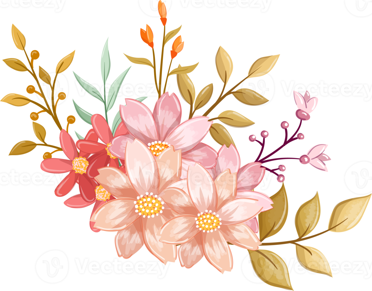 Pink Orange Flower Arrangement with watercolor style png