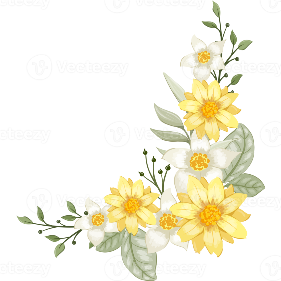 Yellow Flower Arrangement with watercolor style png