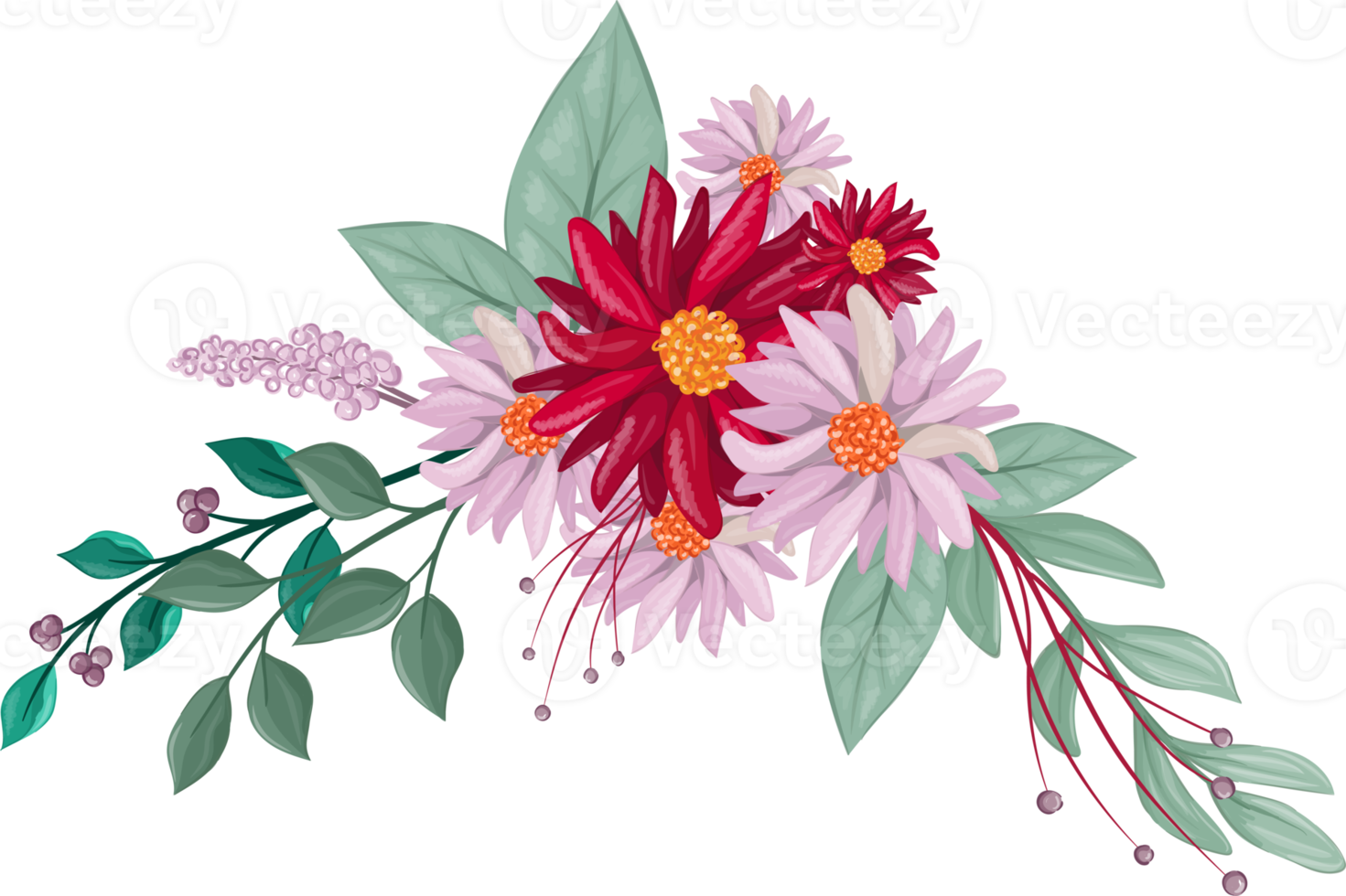 Red Flower Arrangement with watercolor style png