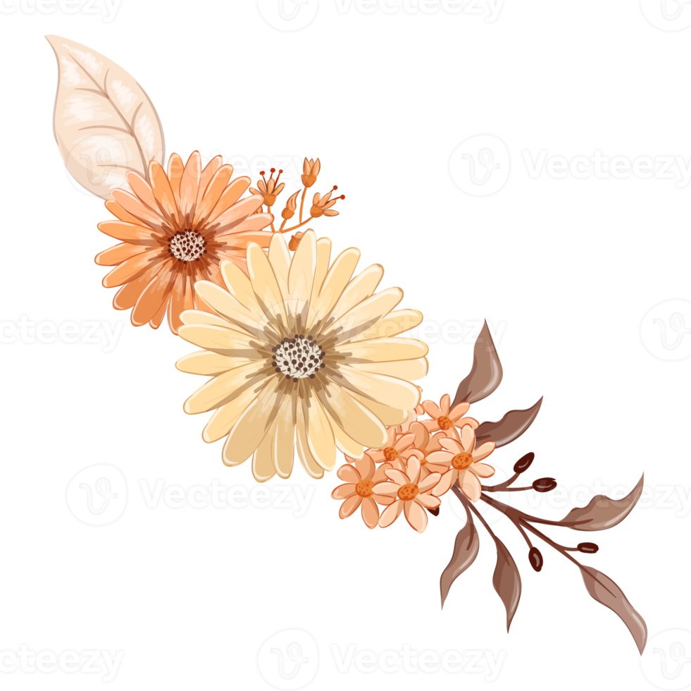 orange blomma arrangemang med vattenfärg stil png