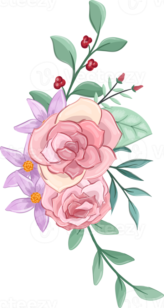 Pink flower arrangement with watercolor style png