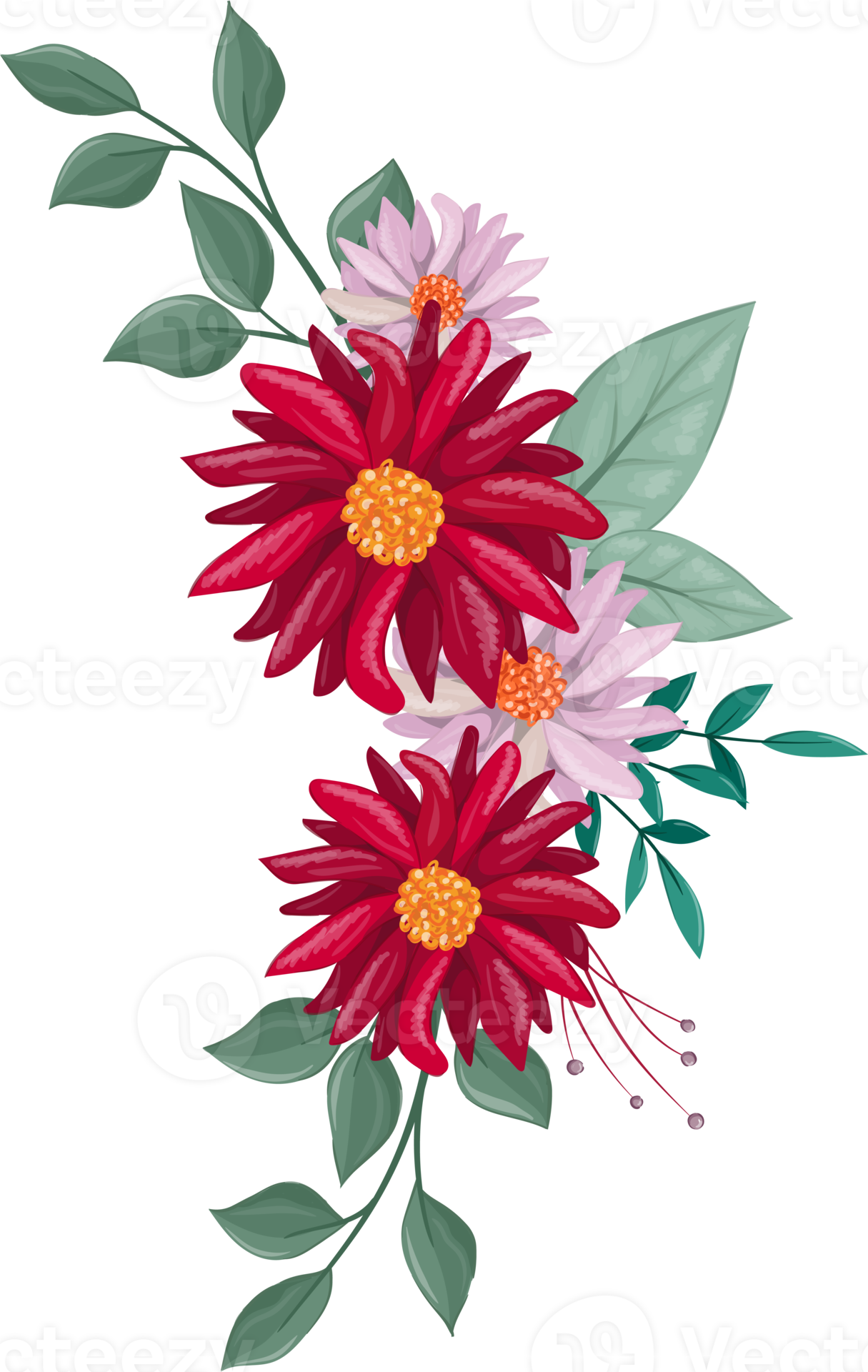 Red Flower Arrangement with watercolor style 15739480 PNG