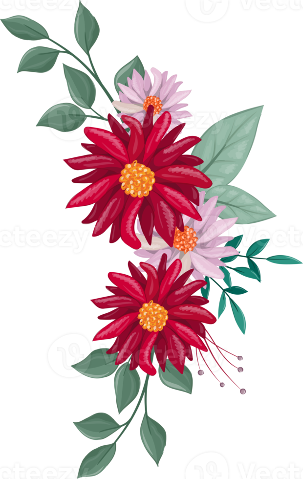 Red Flower Arrangement with watercolor style png