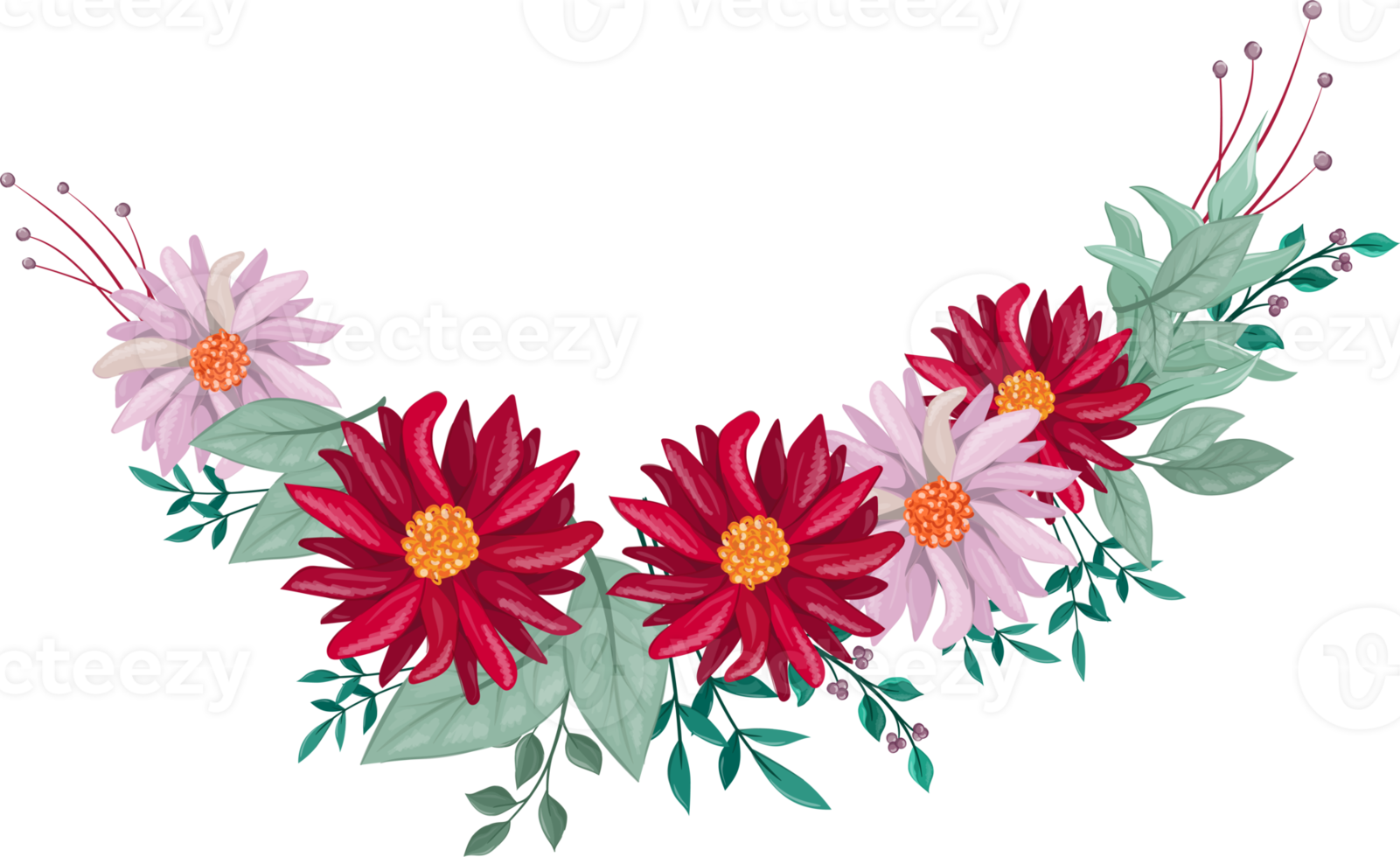 Red Flower Arrangement with watercolor style png