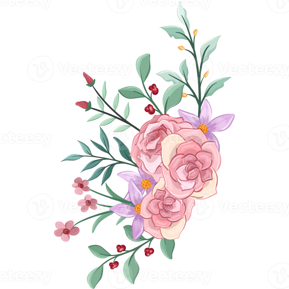 Pink flower arrangement with watercolor style png