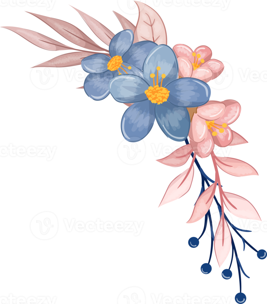 Blue Flower Arrangement with watercolor style png