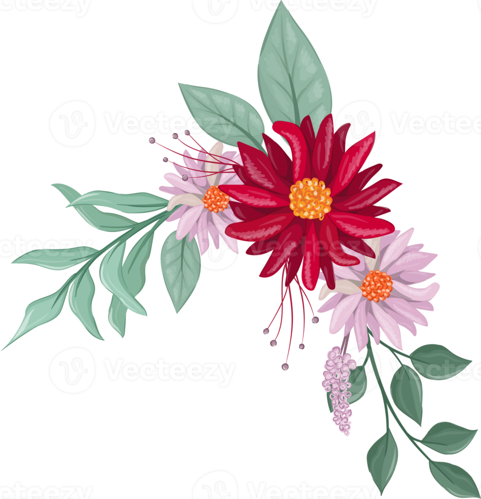 Red Flower Arrangement with watercolor style png