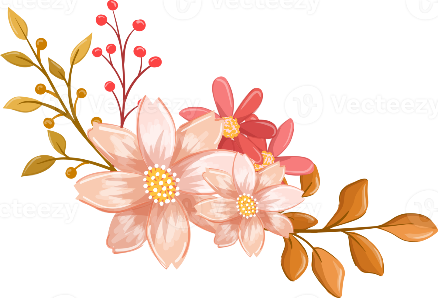 Pink Orange Flower Arrangement with watercolor style png