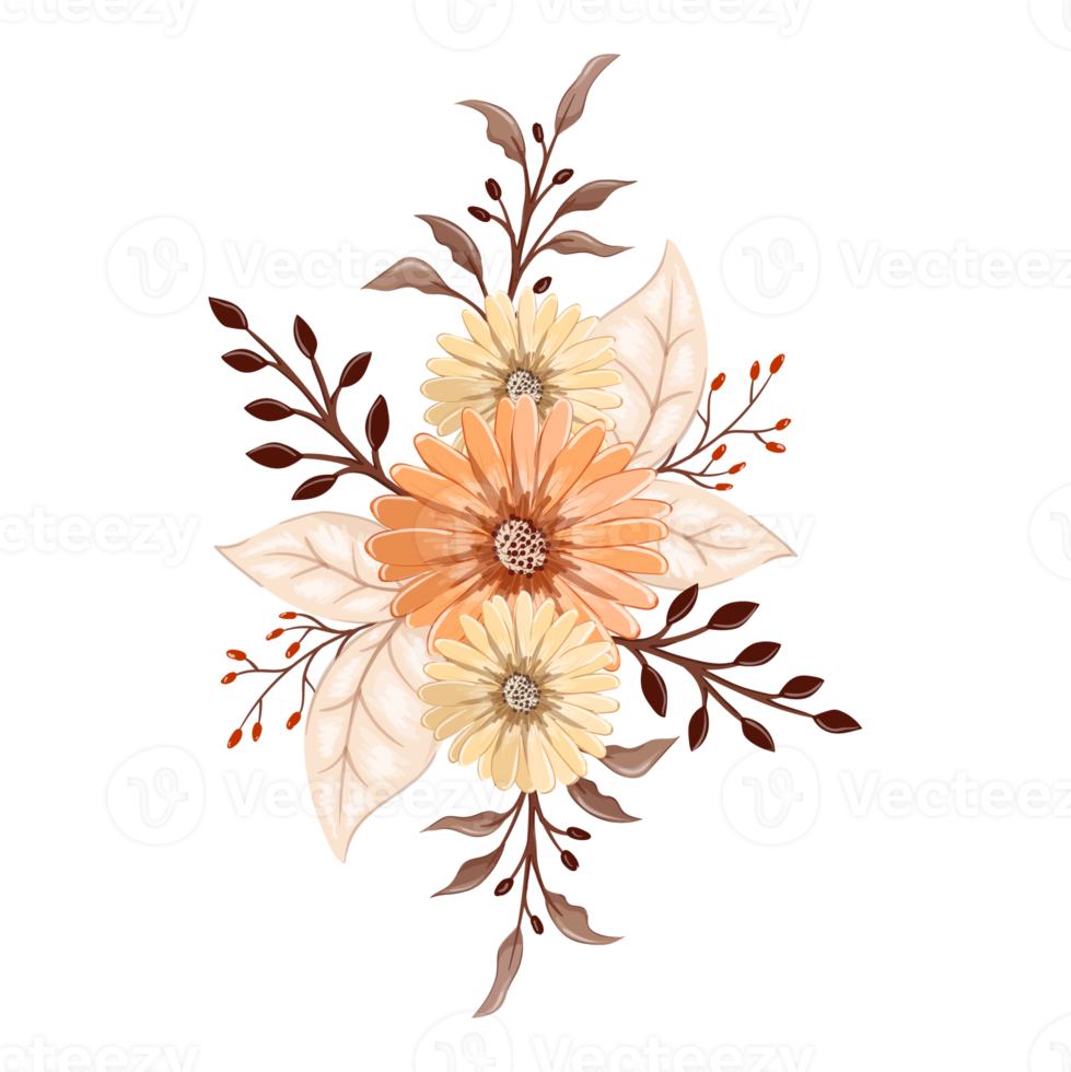 Orange Flower Arrangement with watercolor style png