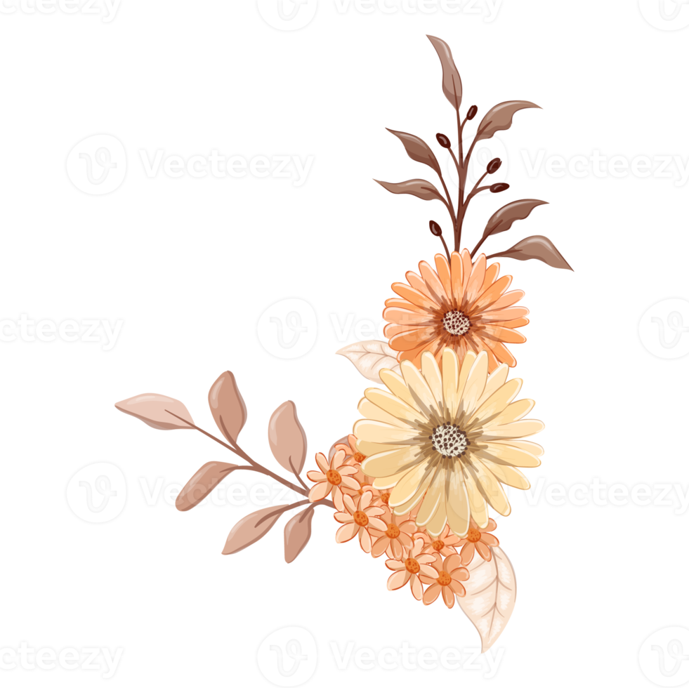 arrangement de fleurs orange avec style aquarelle png