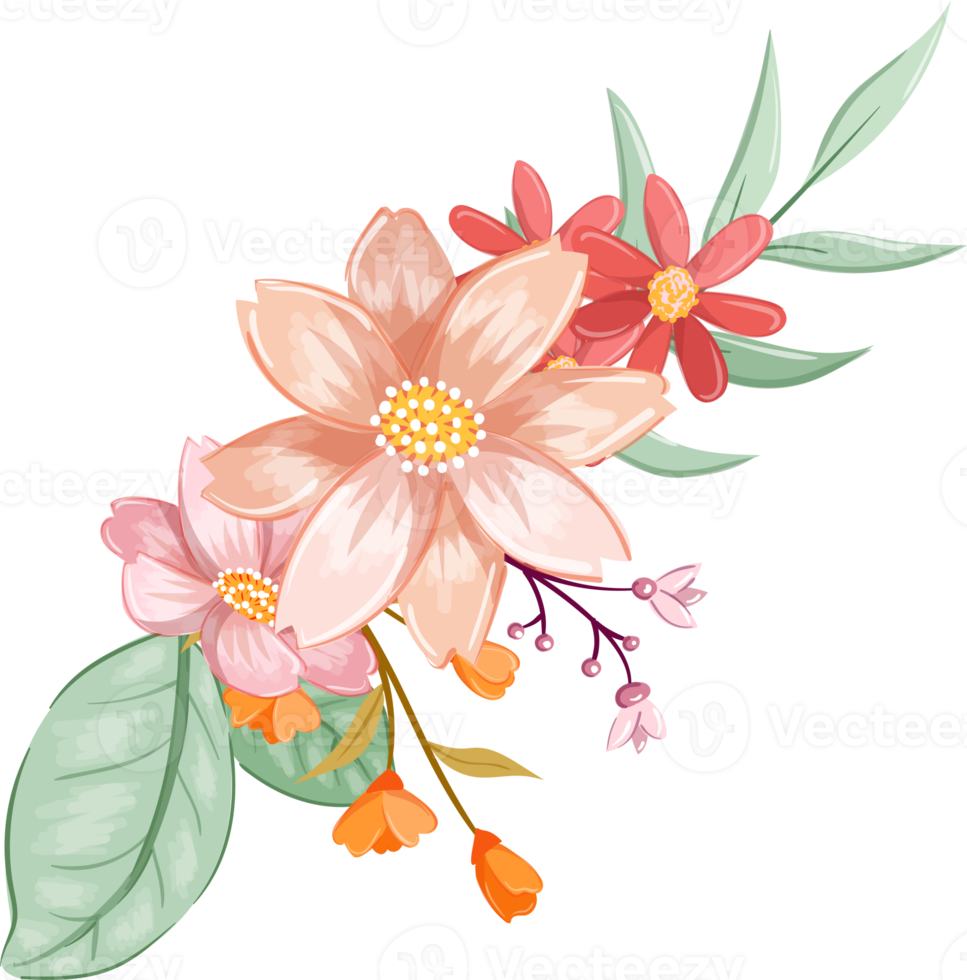 Orange Flower Arrangement with watercolor style png