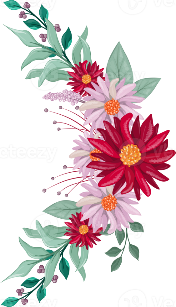 Red Flower Arrangement with watercolor style png