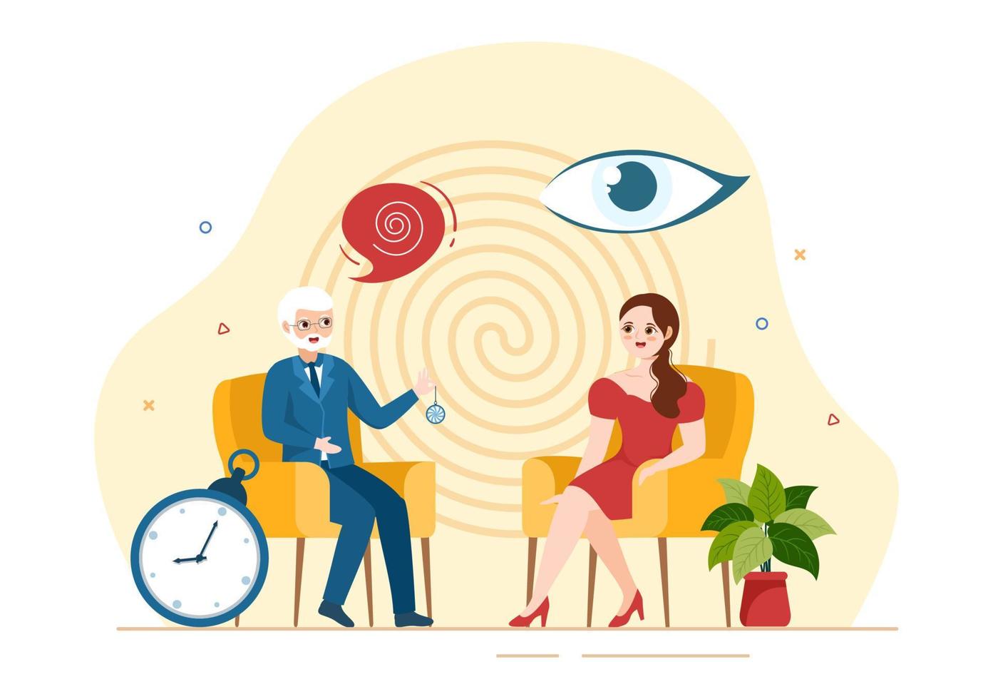 Hypnosis with Black and White Spirals Creating an Altered State of Mind for Treatment Services in Flat Cartoon Hand Drawn Template Illustration vector