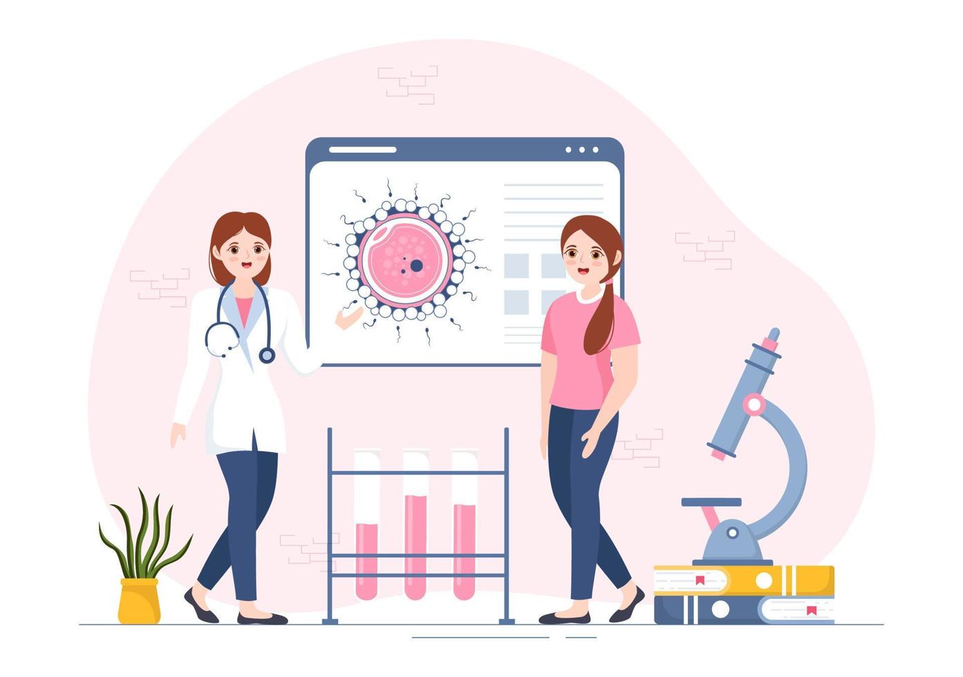 clínica de fertilidad sobre tratamiento de infertilidad para parejas y maneja programas de fertilización in vitro en dibujos animados planos dibujados a mano ilustración de plantillas vector