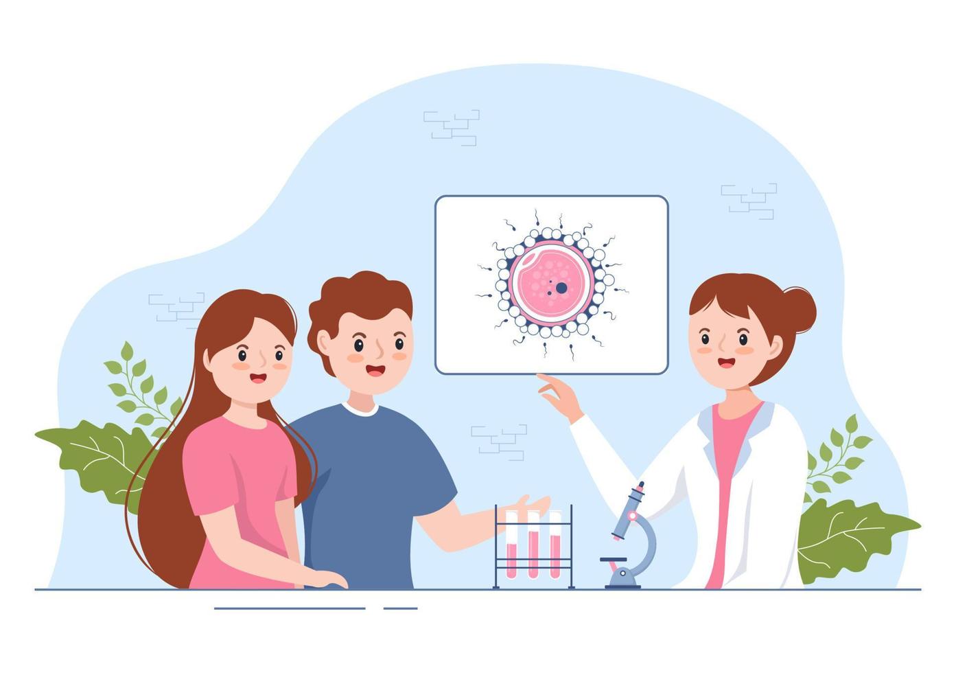 clínica de fertilidad sobre tratamiento de infertilidad para parejas y maneja programas de fertilización in vitro en dibujos animados planos dibujados a mano ilustración de plantillas vector