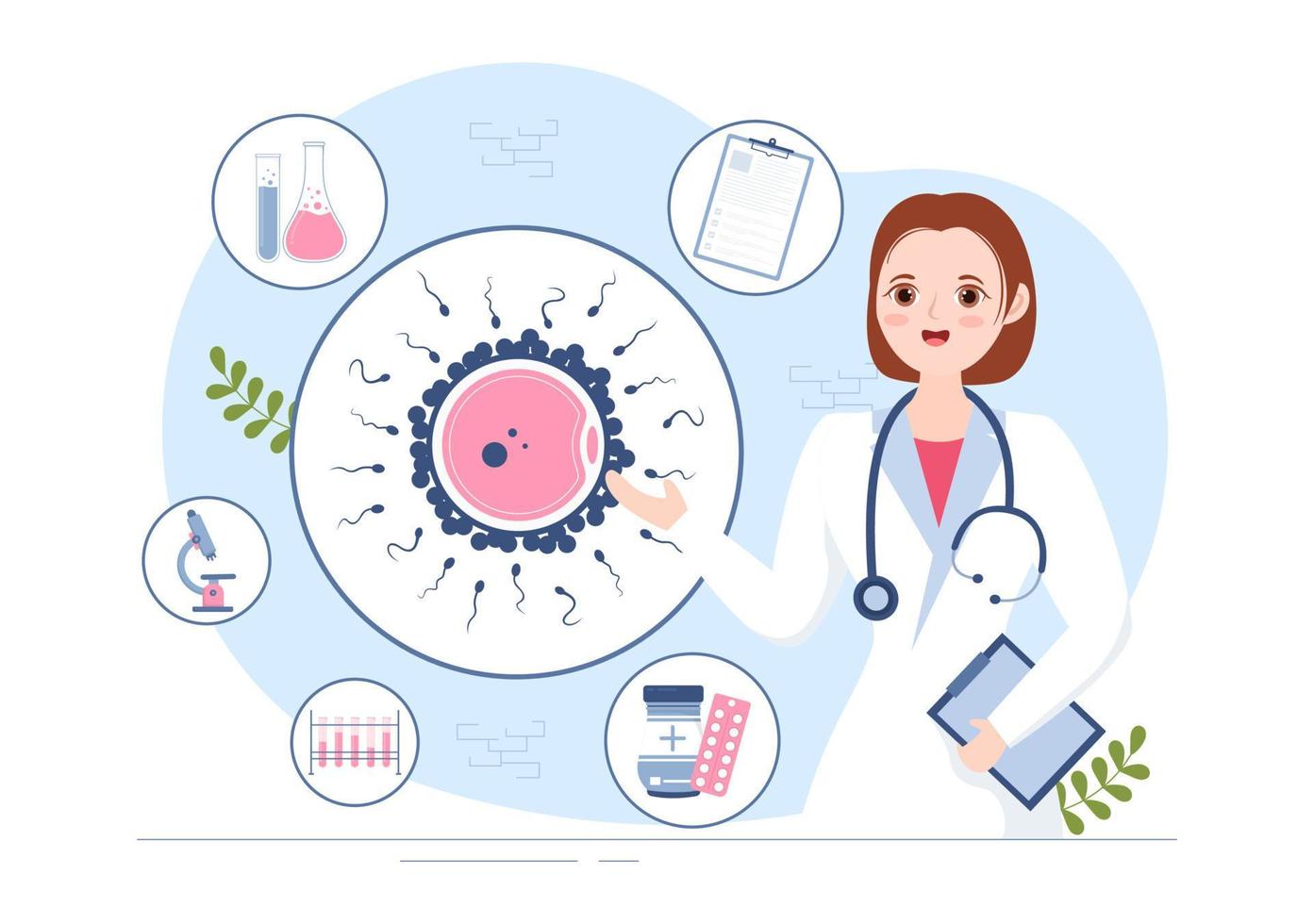 clínica de fertilidad sobre tratamiento de infertilidad para parejas y maneja programas de fertilización in vitro en dibujos animados planos dibujados a mano ilustración de plantillas vector