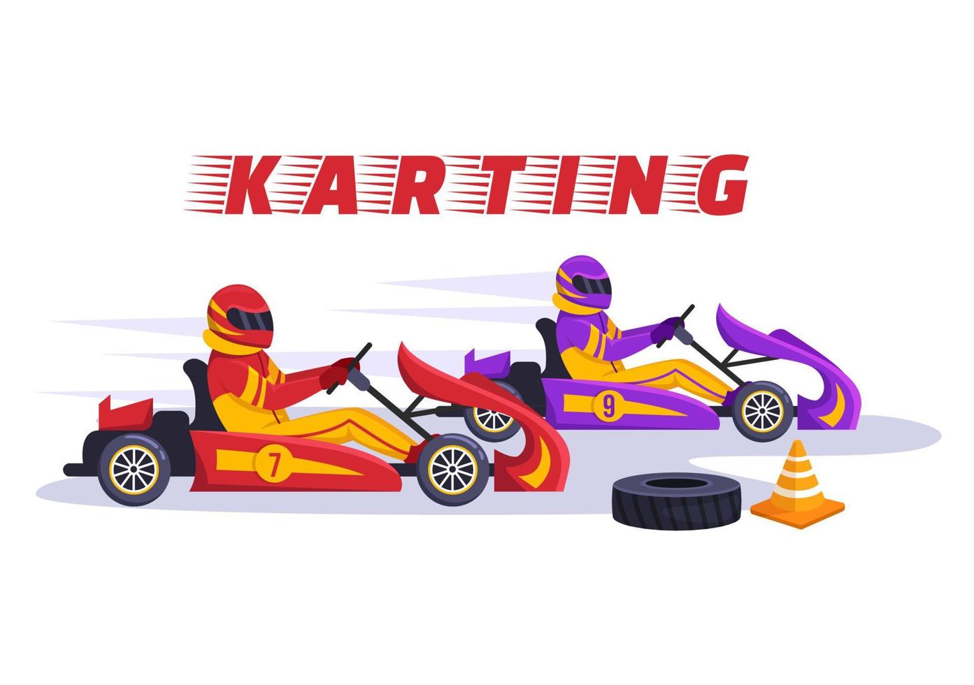 deporte de karting con juego de carreras go kart o mini coche en pista de circuito pequeño en dibujos animados planos ilustración de plantilla dibujada a mano vector