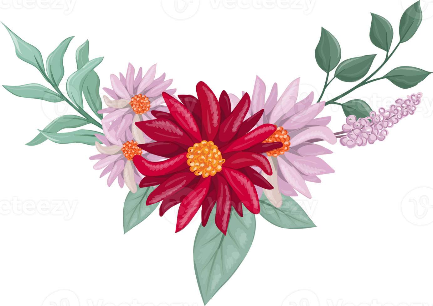 Red Flower Arrangement with watercolor style png