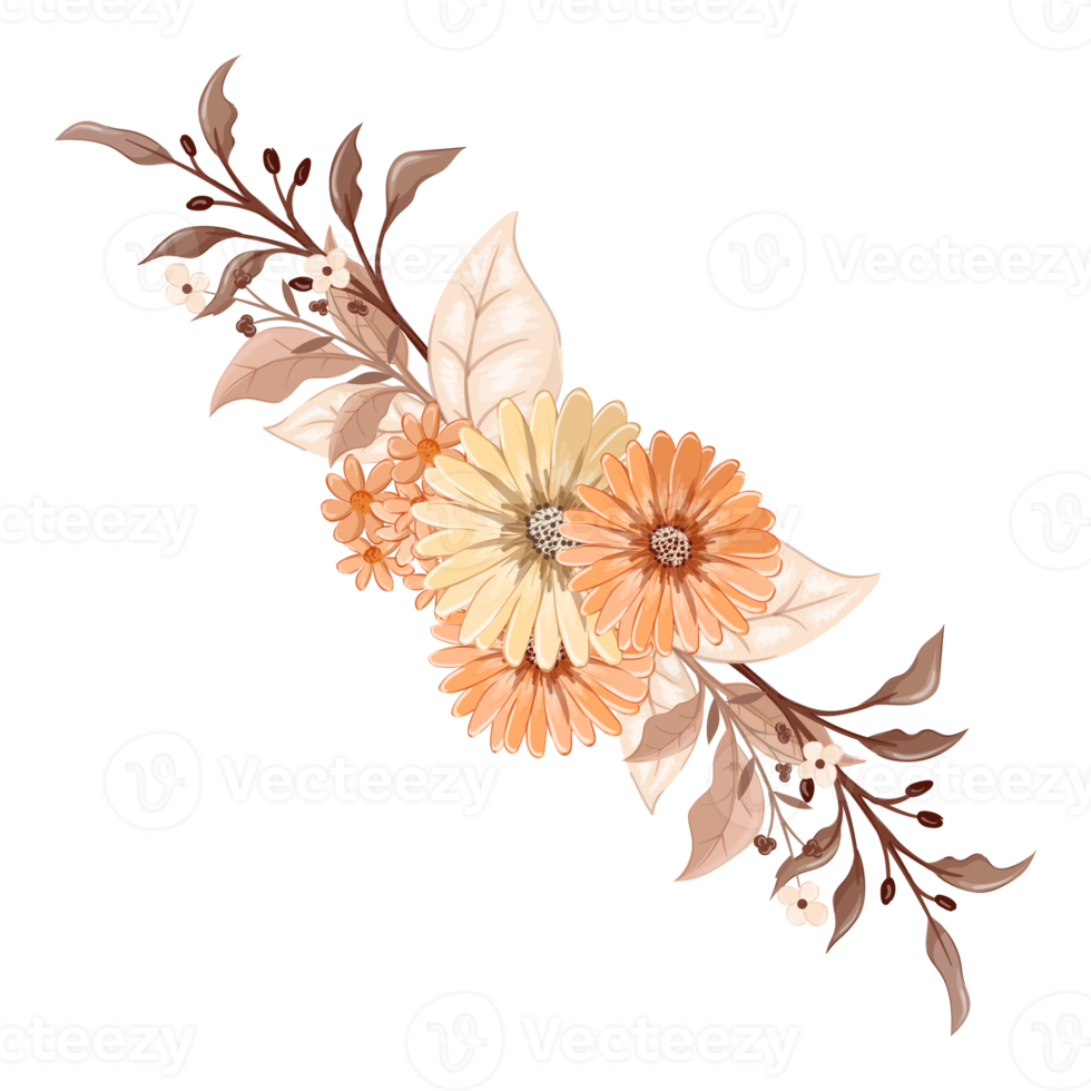 Orange Flower Arrangement with watercolor style png