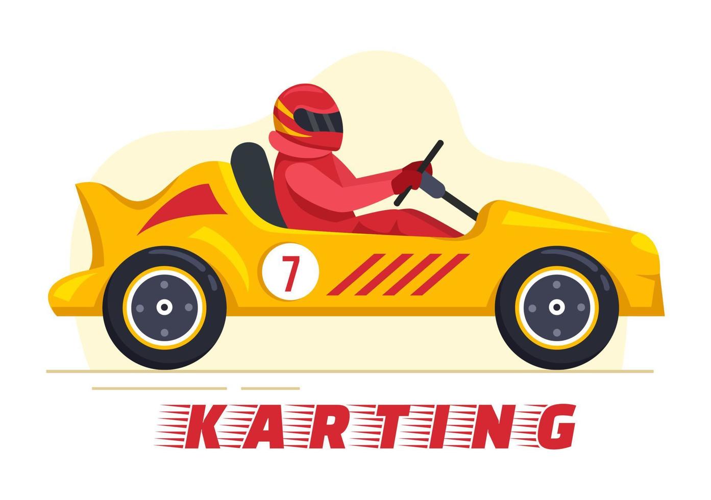 deporte de karting con juego de carreras go kart o mini coche en pista de circuito pequeño en dibujos animados planos ilustración de plantilla dibujada a mano vector