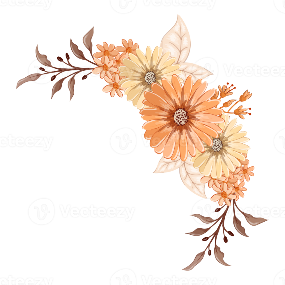 Orange Flower Arrangement with watercolor style png