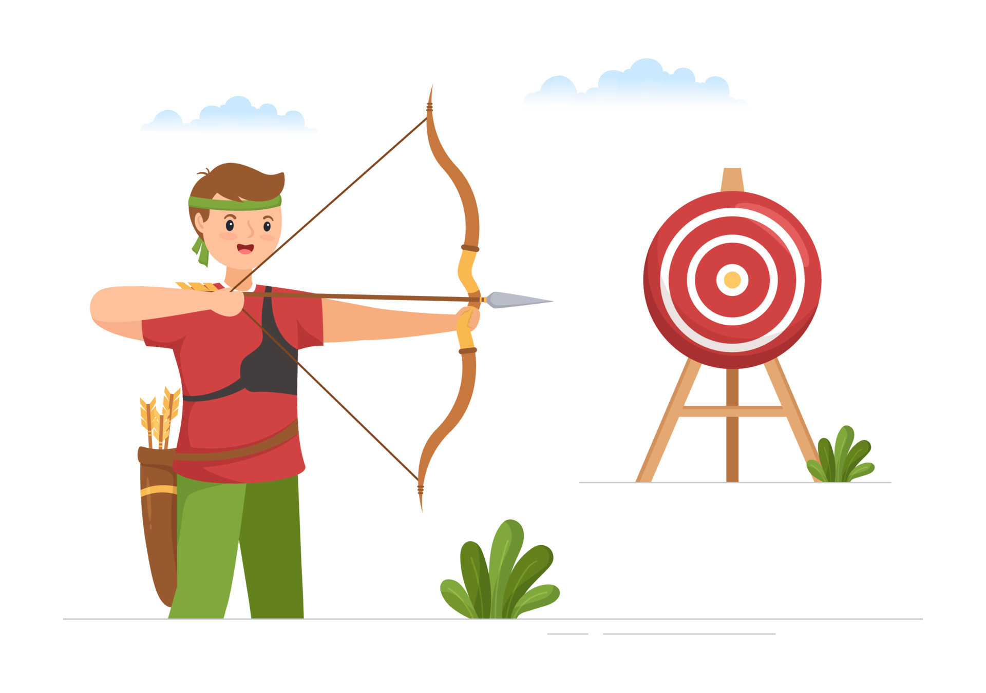 Archery Sport with Bow and Arrow Pointing at Target for Outdoor Recreational Activity in Flat Cartoon Hand Drawn Template Illustration 15739643 Vector Art at Vecteezy