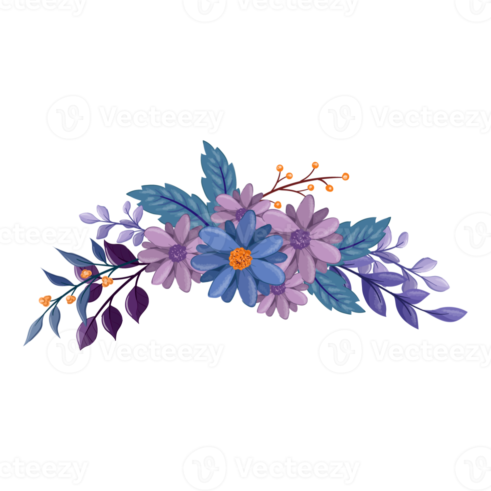 Purple Flower Arrangement with watercolor style png