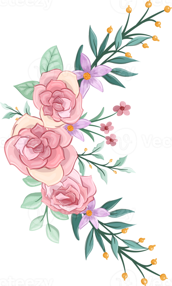 Pink flower arrangement with watercolor style png